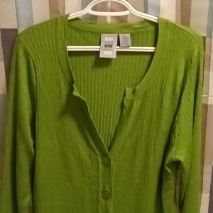 VERVE green v-neck long sleeve cardigan w green buttons Size XL